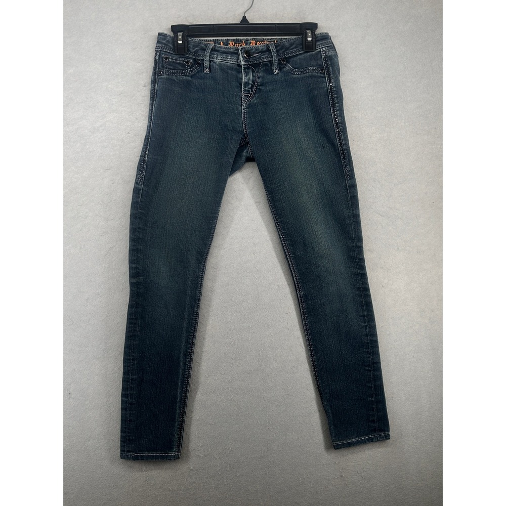 Rock Revival Skinny Jeans Dark Wash Sequin Embellished Fleur De Lis Size 26